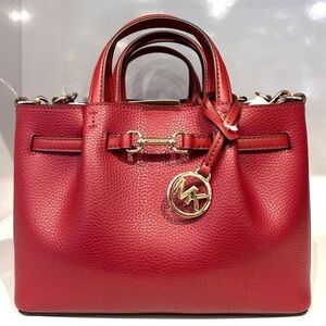 Michael Kors Carson Small Pebbled Leather Satchel Bag Cherry